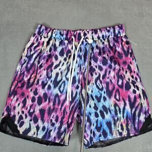 Original Fables Men's Swim Trunks Size Small Purple Blue Pink Leopard Print Shor